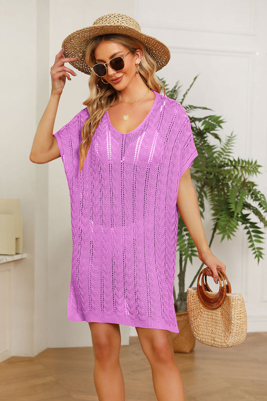 Sheer Knit Beach Cover Up Fuchsia Pink One Size