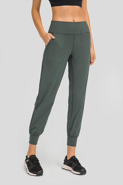 Wide Waistband Slant Pocket Pants Green