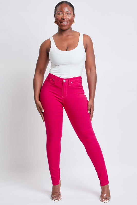 YMI Jeanswear Hyperstretch Mid-Rise Skinny Jeans Neon Pink