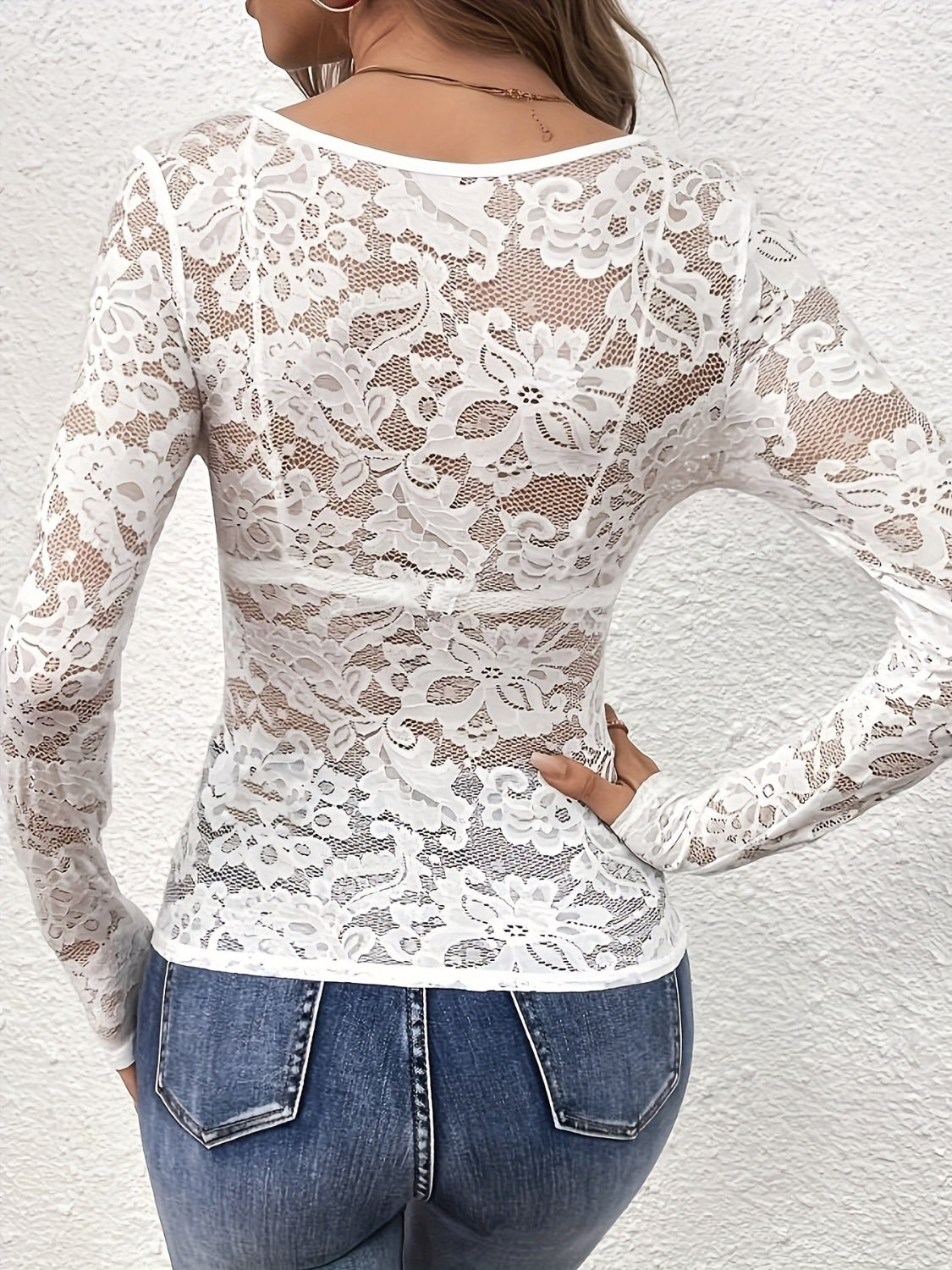 Lace V-Neck Long Sleeve Top