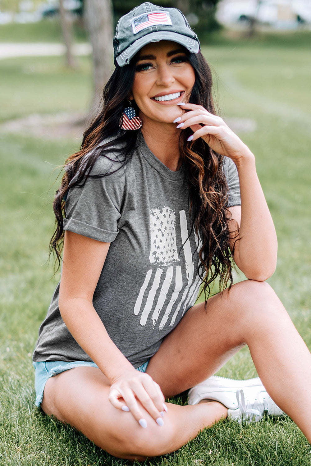 US Flag Graphic Cuffed Sleeve Tee