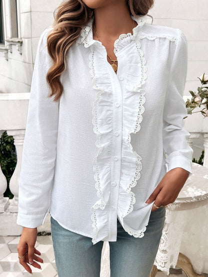 Lace Detail Button-Up Shirt