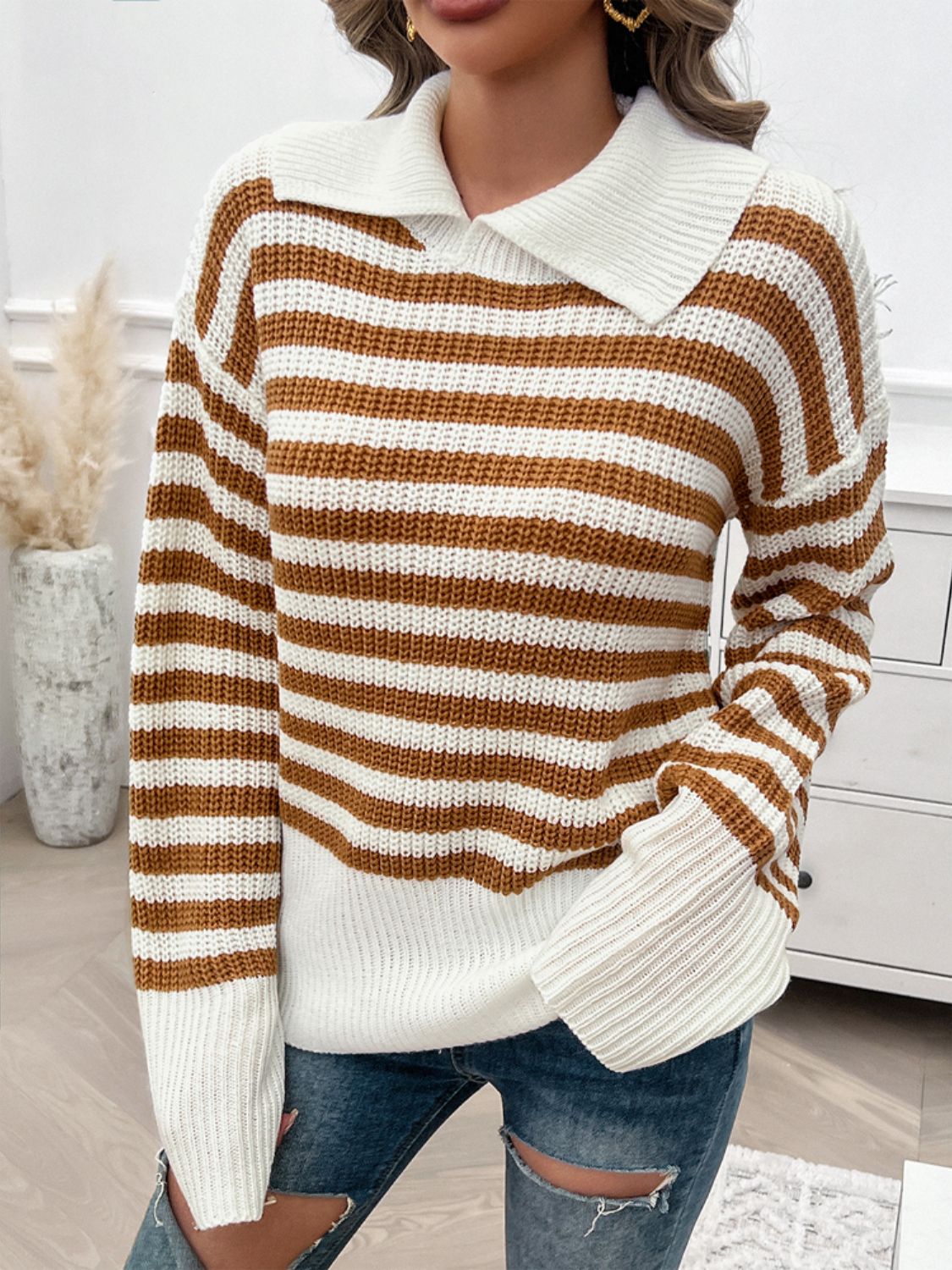 Women's Striped Sweater Collar