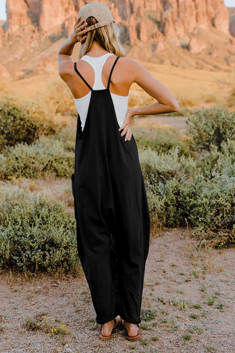 Sleeveless V-Neck Jumpsuit with Pockets