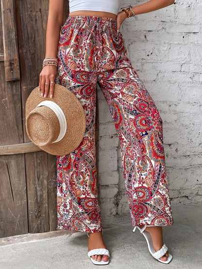 Tie Waist Printed Wide Leg Pants