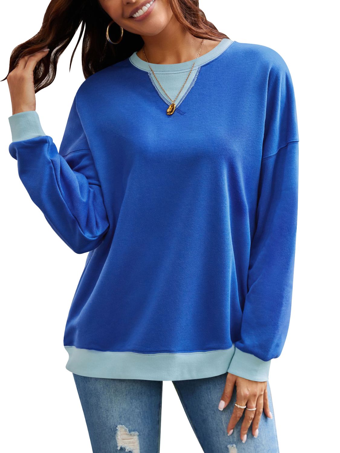 Women's Contrast Long Sleeve Sweatshirt