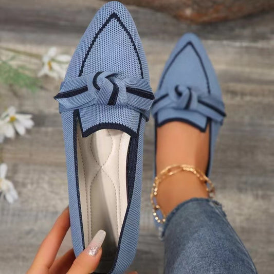 Pointed-Toe Loafers with Bow Detail Dusty Blue