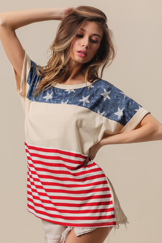 BiBi American Flag Theme Short Sleeve T-Shirt Stripe