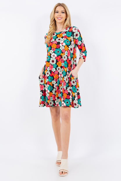 Floral Midi Dress with Pockets - Back to School