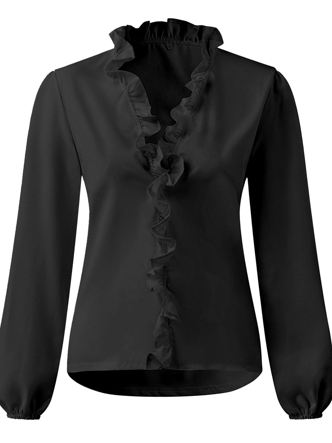 Full Size Ruffled V-Neck Long Sleeve Blouse Black