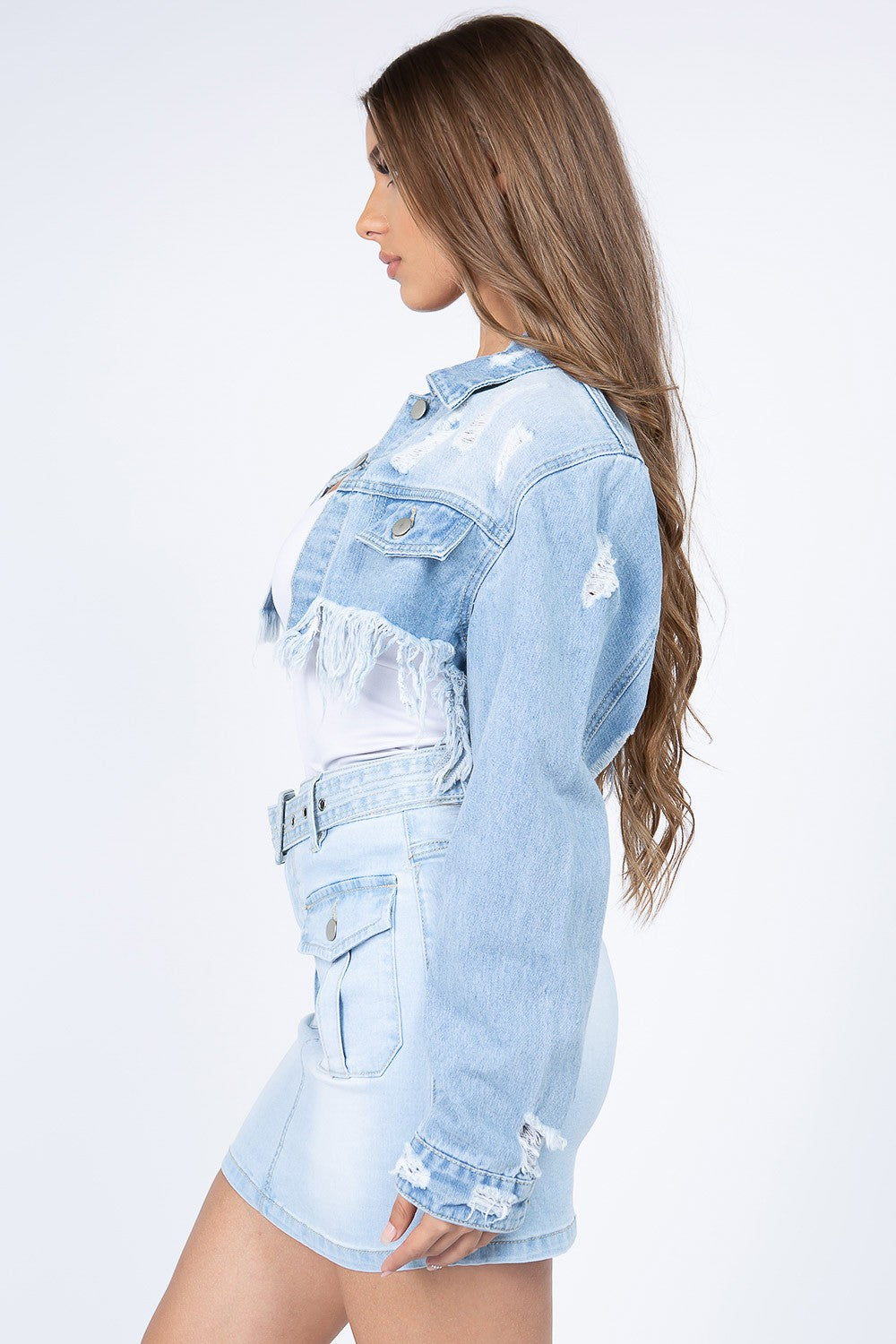 Women's Distressed Denim Crop Jacket