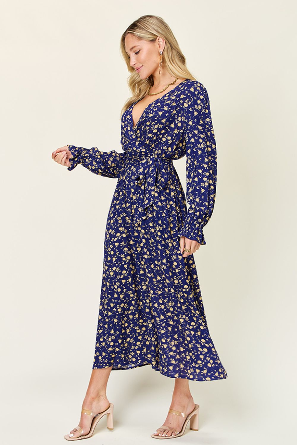 Flowy Tie-Back Flounce Sleeve Dress