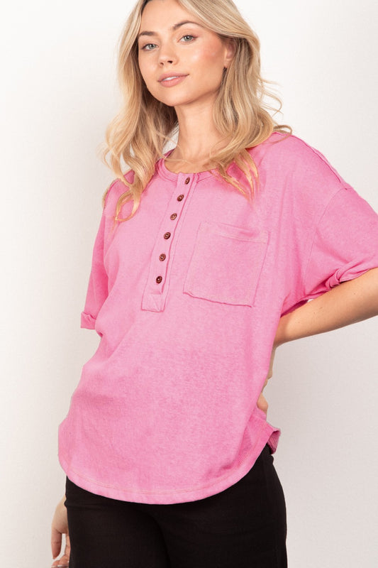 Twisted Sleeve Back-to-School Top Pink