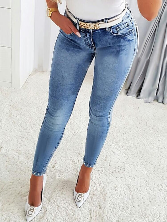 Rhinestone Skinny Jeans with Pockets Light Blue