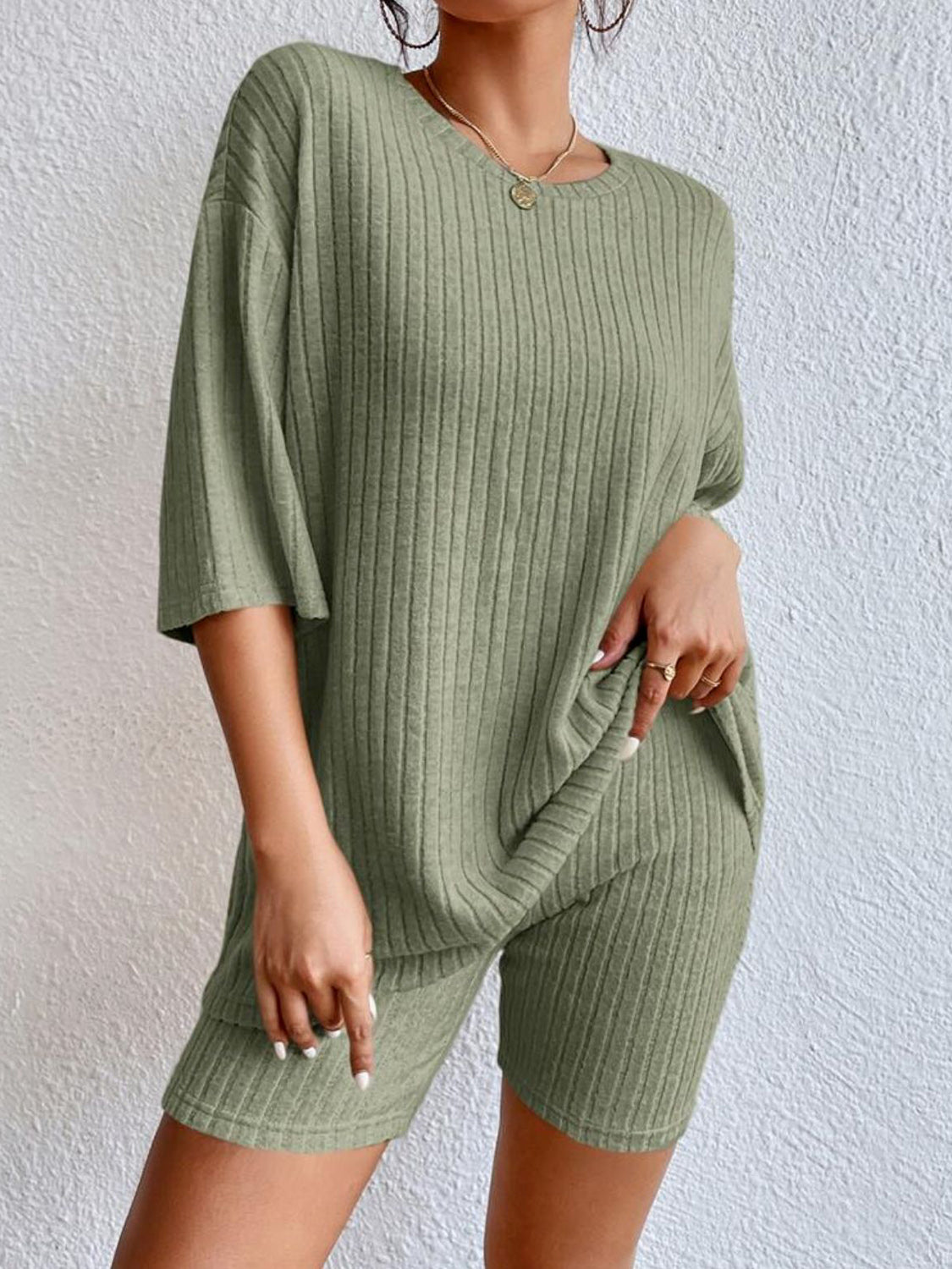 Soft Ribbed Knit Lounge Set