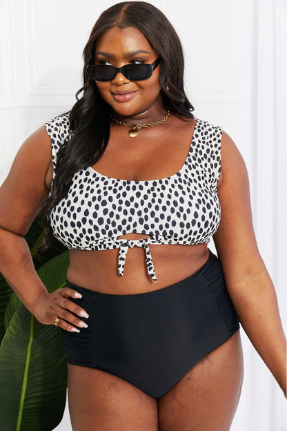 Black Ruched High Waist Bikini with Crop Top