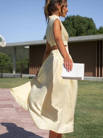 Elegant Cutout Mock Neck Sleeveless Dress