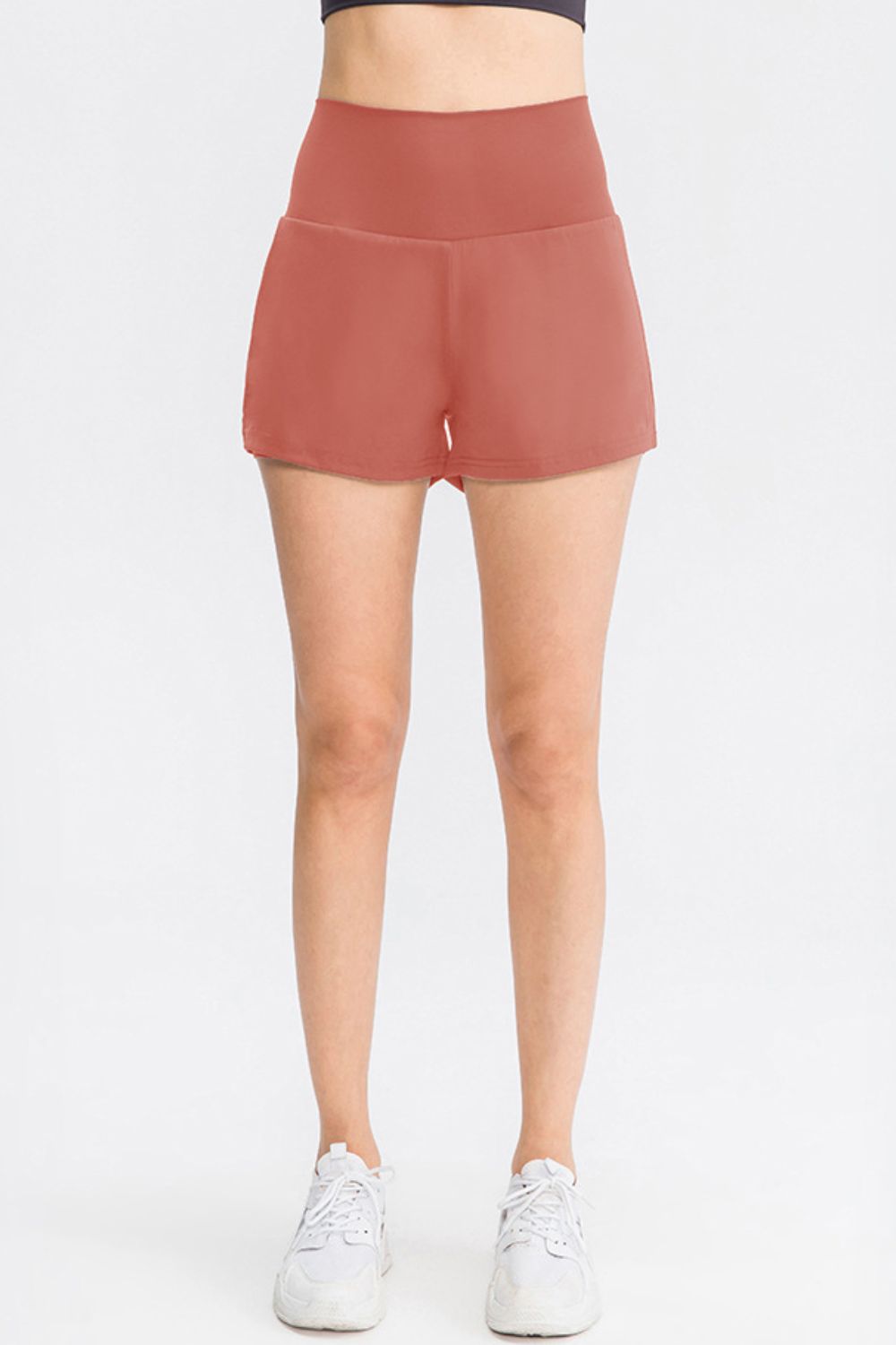 Wide Waistband Sports Shorts with Pockets Dusty Pink