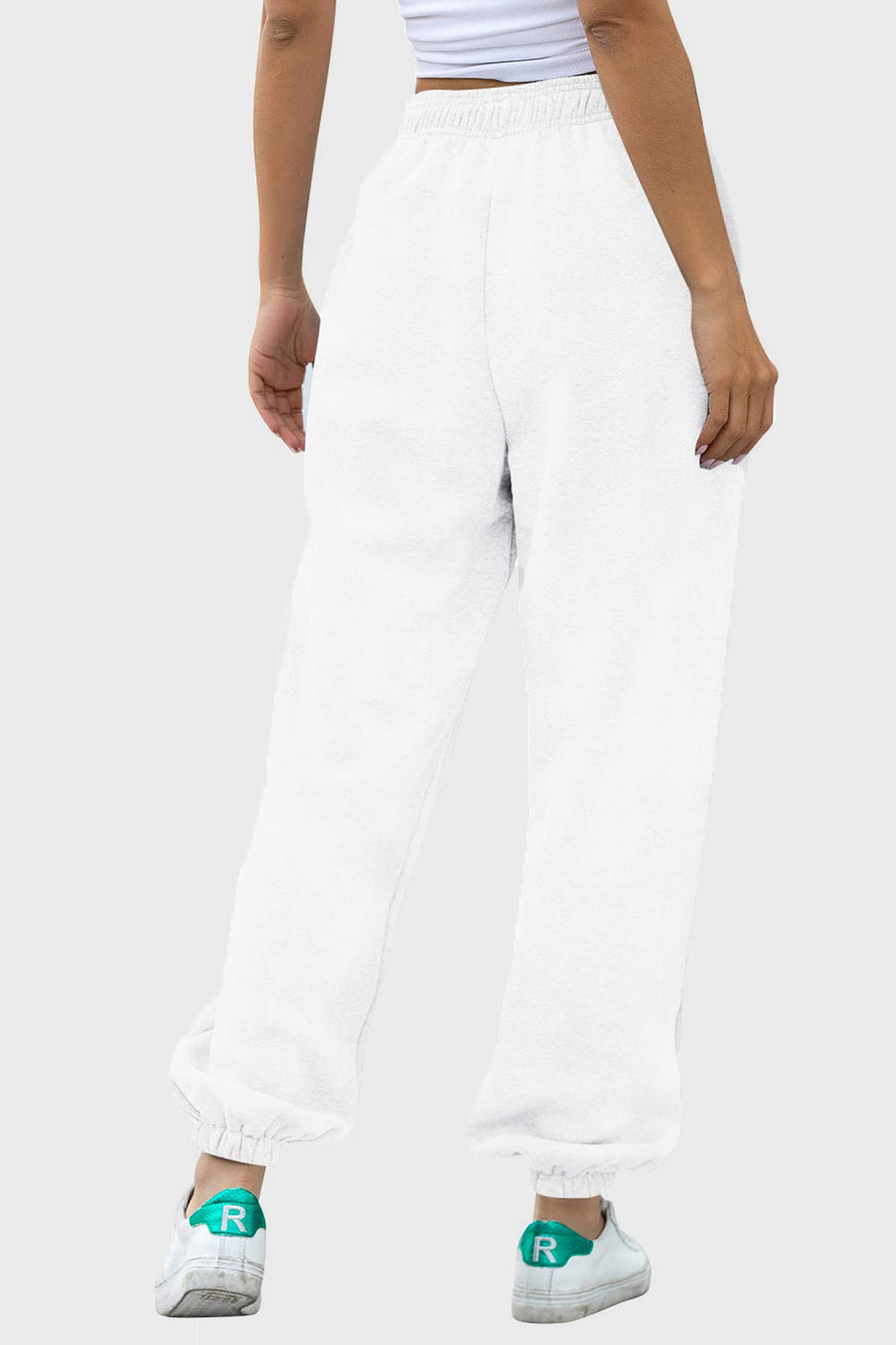 Elastic Waist Joggers with Pockets White