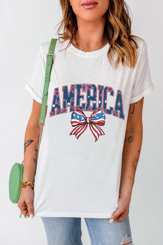 AMERICA Round Neck Short Sleeve T-Shirt White