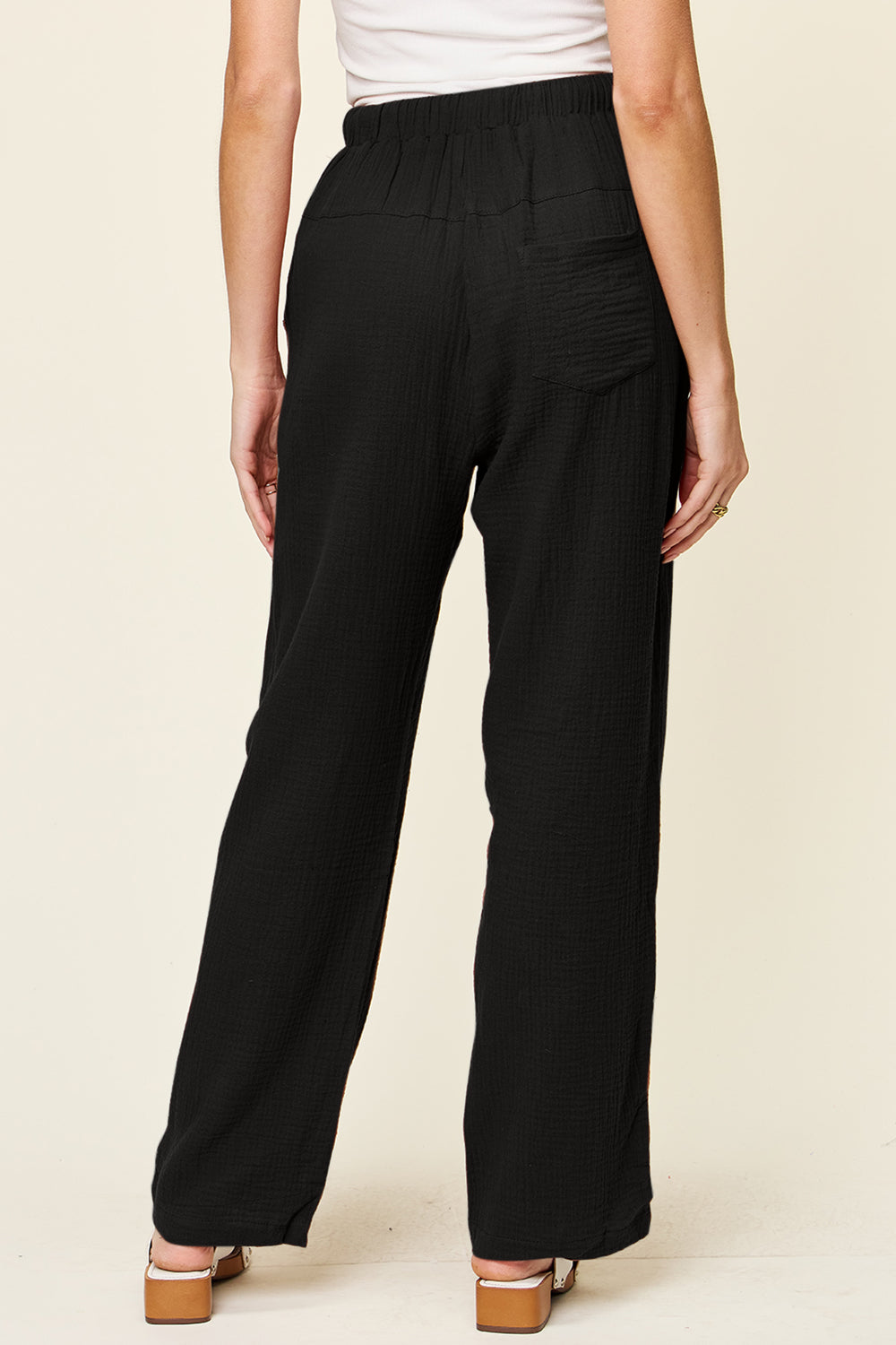 Textured Drawstring Straight Leg Pants