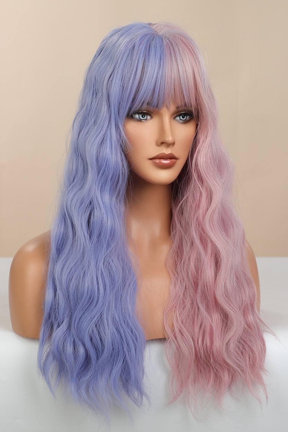 26" Long Wavy Blue & Pink Split-Dye Wig (Heat Resistant Synthetic)