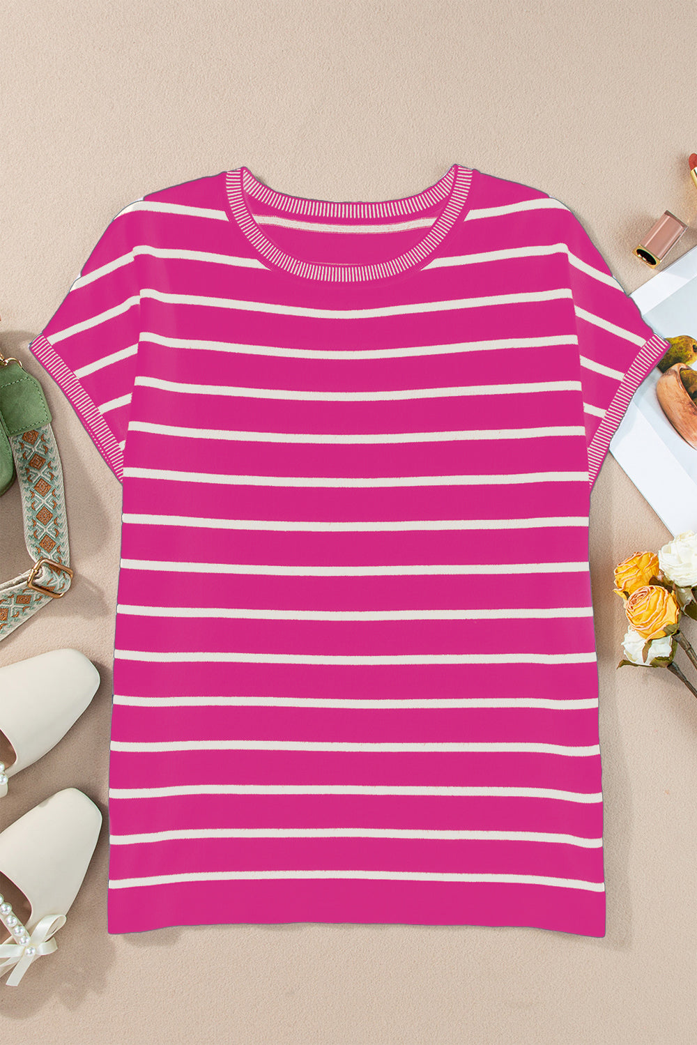 Women's Striped Knit Top Hot Pink