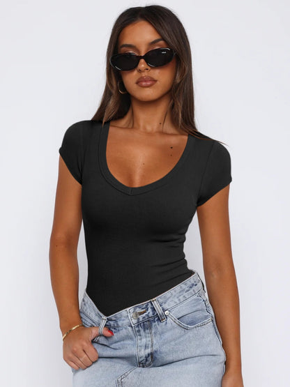 Scoop Neck Cap Sleeve T-Shirt Black