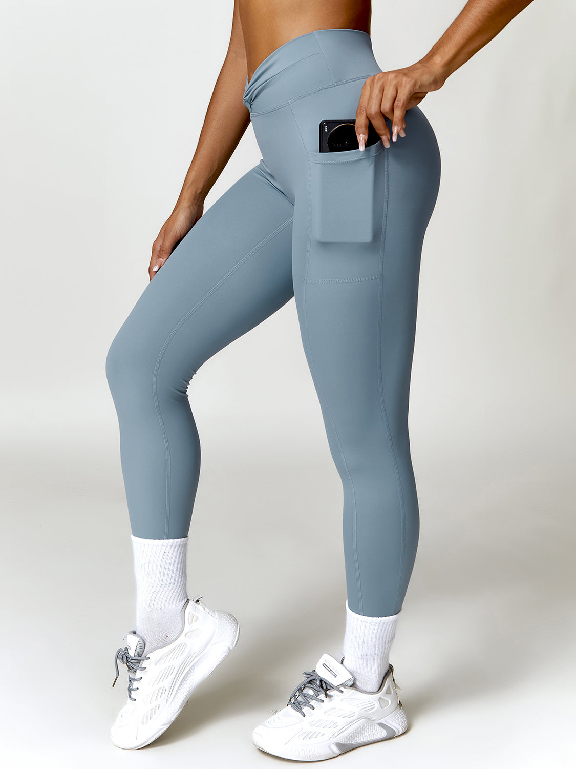 Twisted High Waist Active Pants with Pockets Light Blue