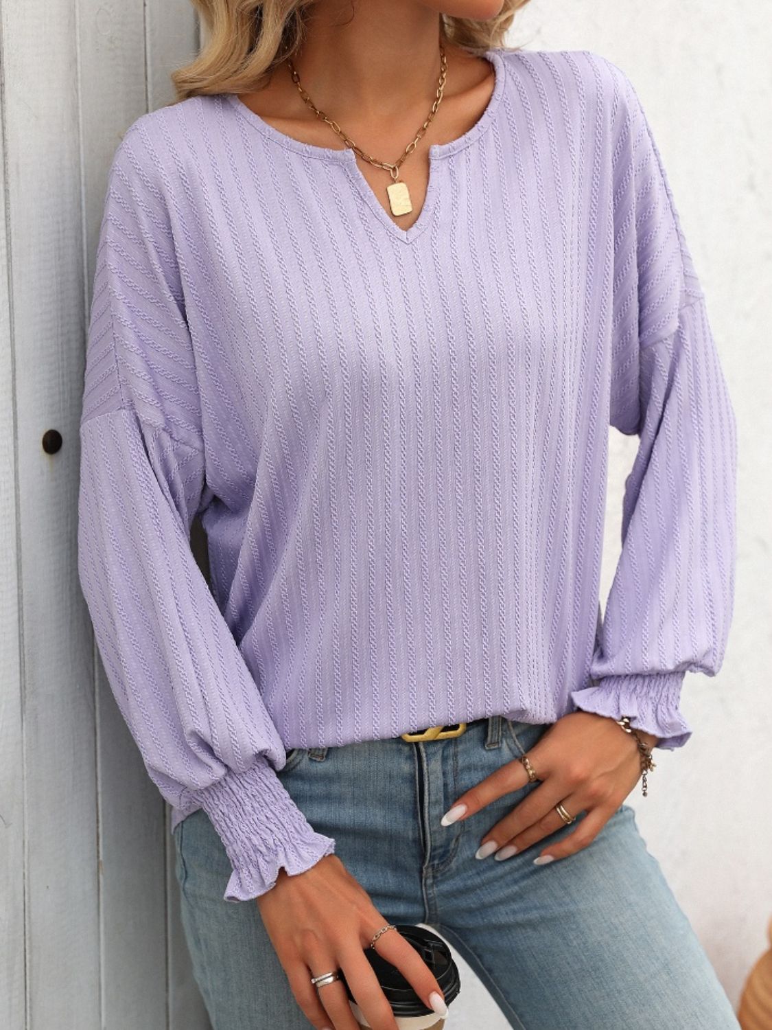 Textured Lantern Sleeve Top