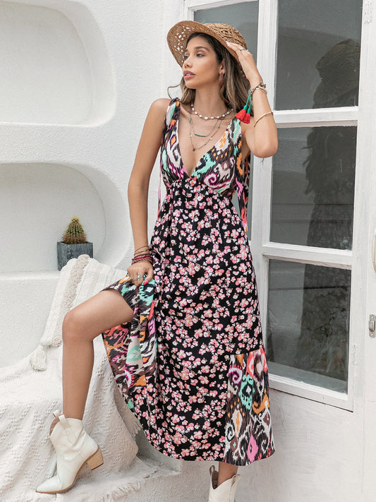 Plunge Neck Midi Dress