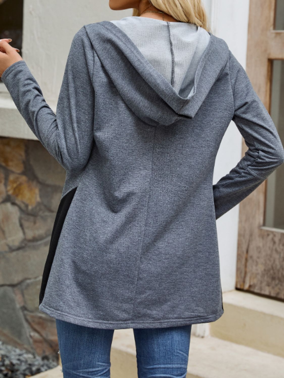 Contrast Hooded Sweatshirt Jacket