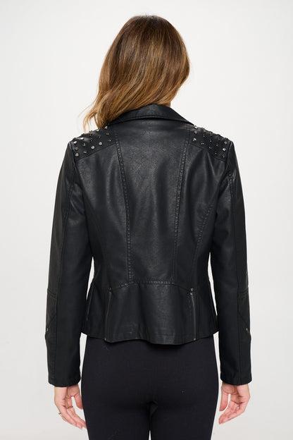 Women's Studded Faux Leather Moto Jacket