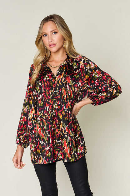 Printed Long Sleeve Button-Down Top