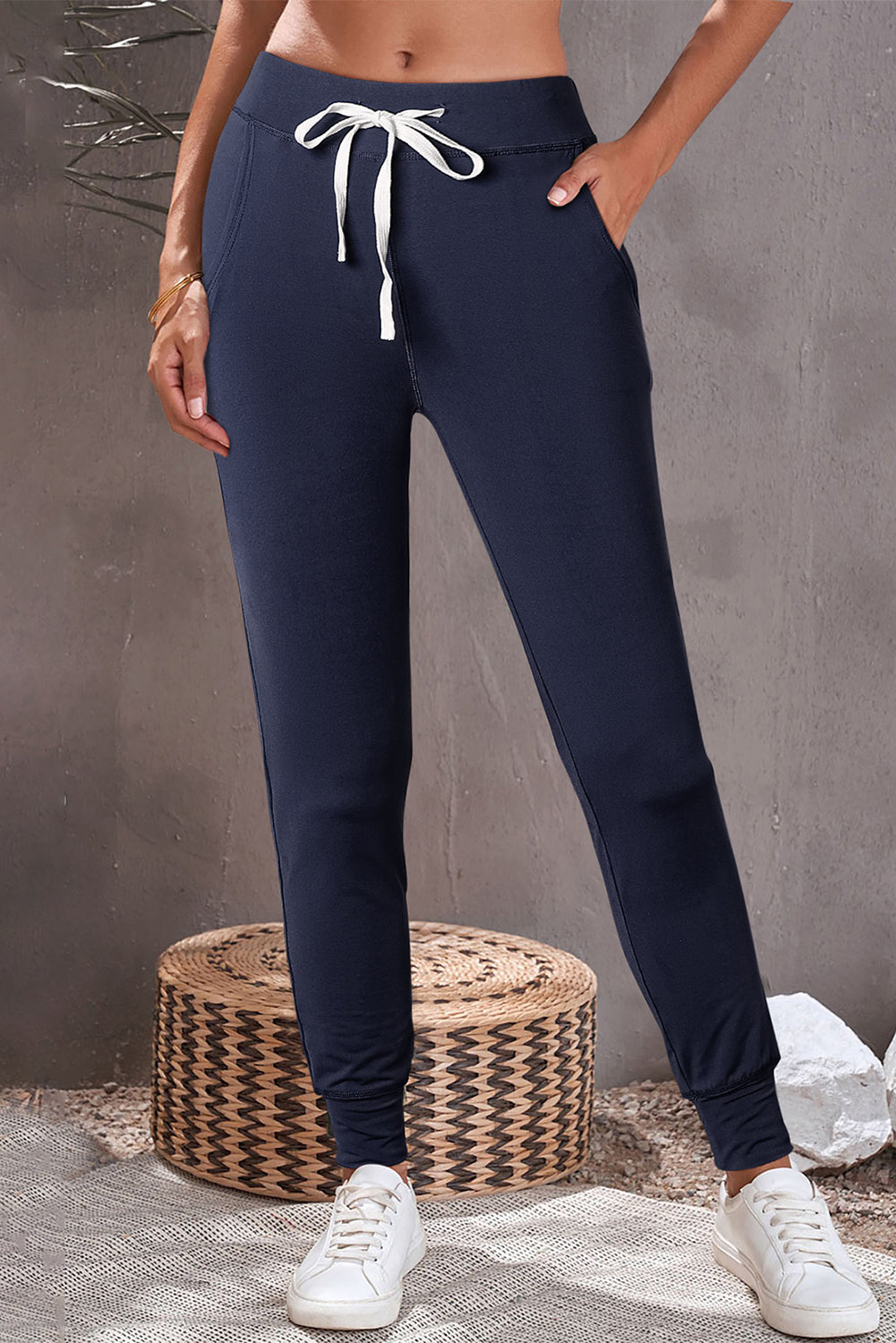 Drawstring Joggers with Pockets Dark Navy