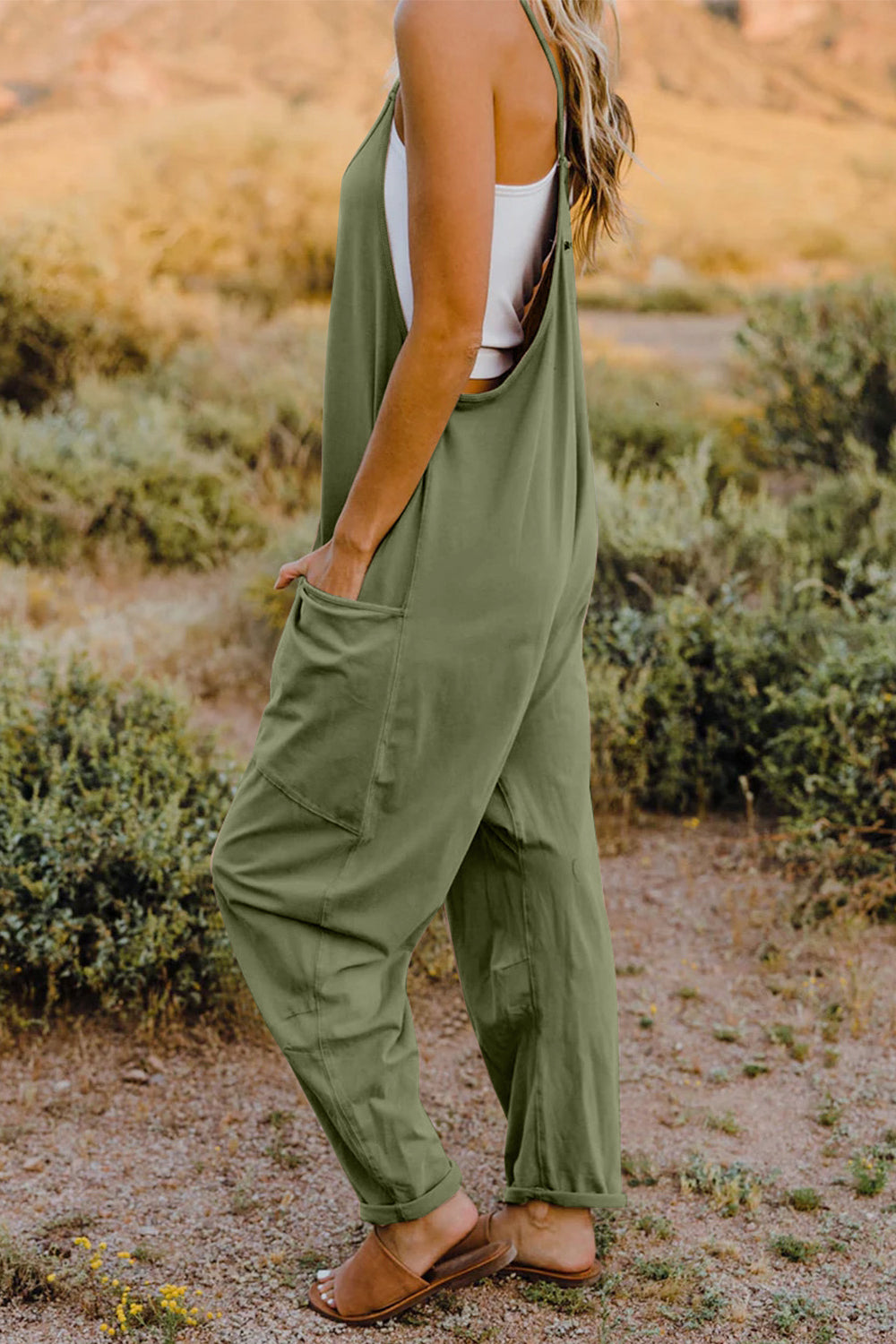 Sleeveless V-Neck Jumpsuit with Pockets