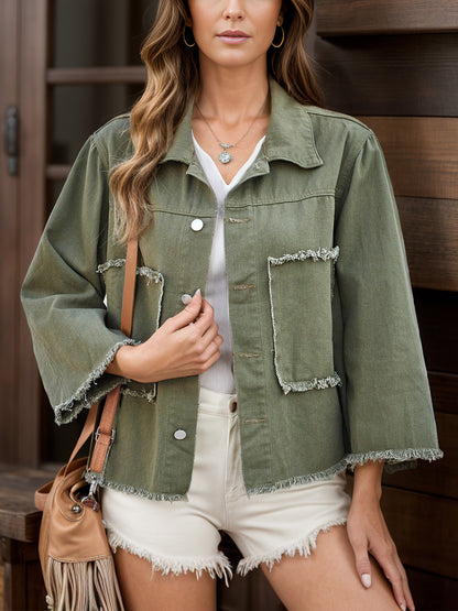 Distressed Denim Jacket Moss