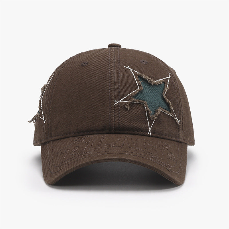 Distressed Star Raw Hem Cap for Women Chocolate One Size