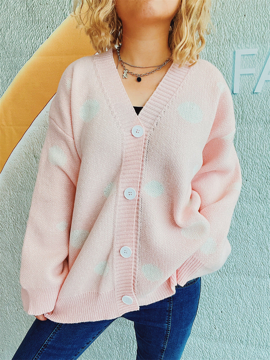 Polka Dot Button Up Cardigan Watermelon pink One Size