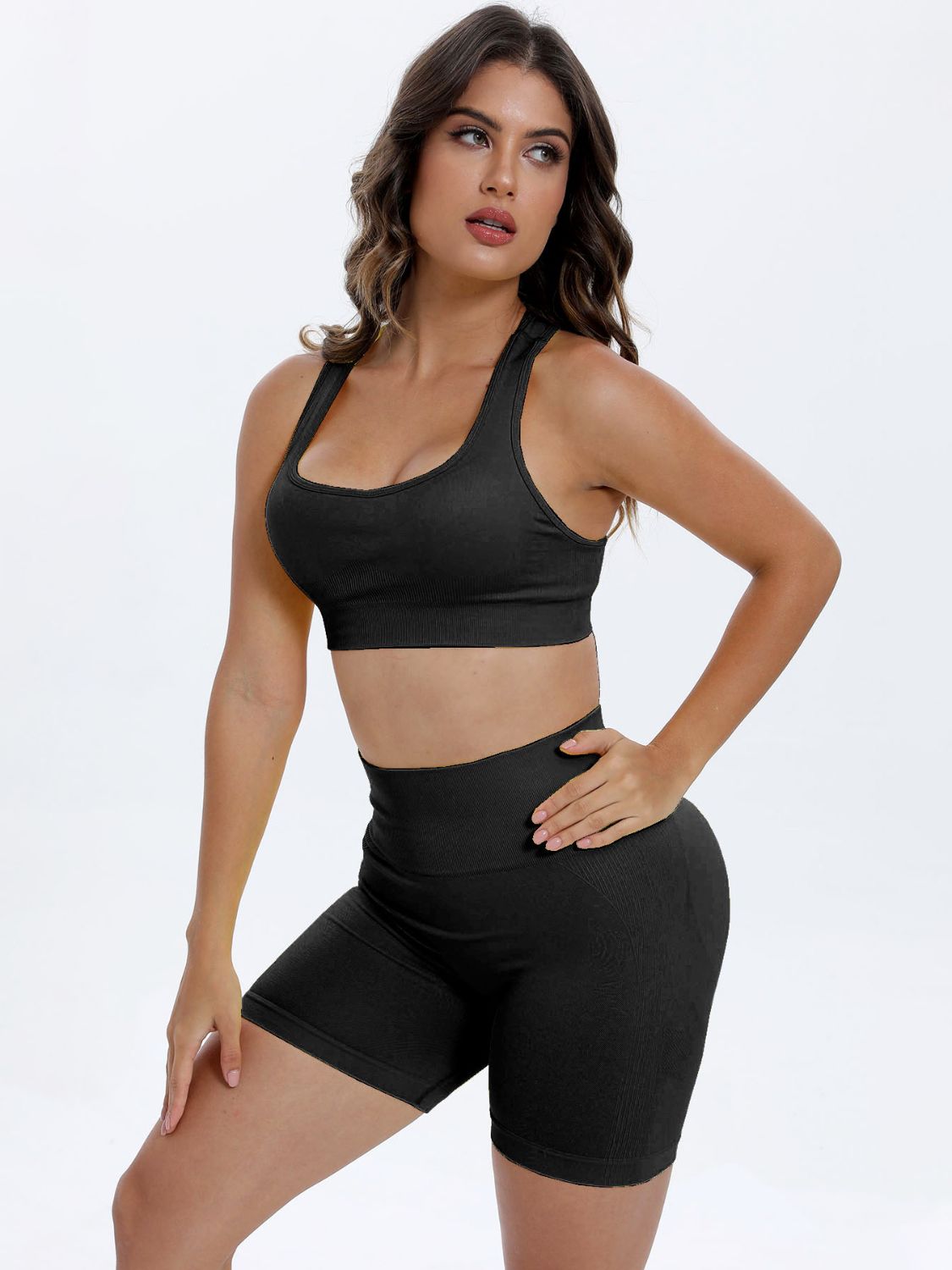 Scoop Neck Wide Strap Top and Shorts Active Set Black