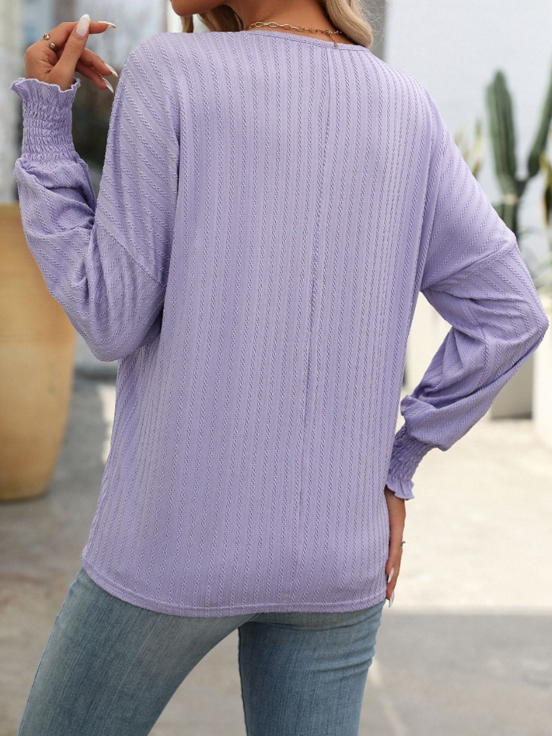 Textured Lantern Sleeve Top