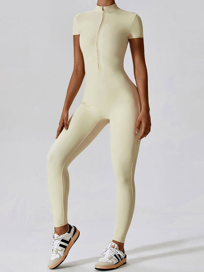 High-Stretch Nylon Half Zip Active Jumpsuit