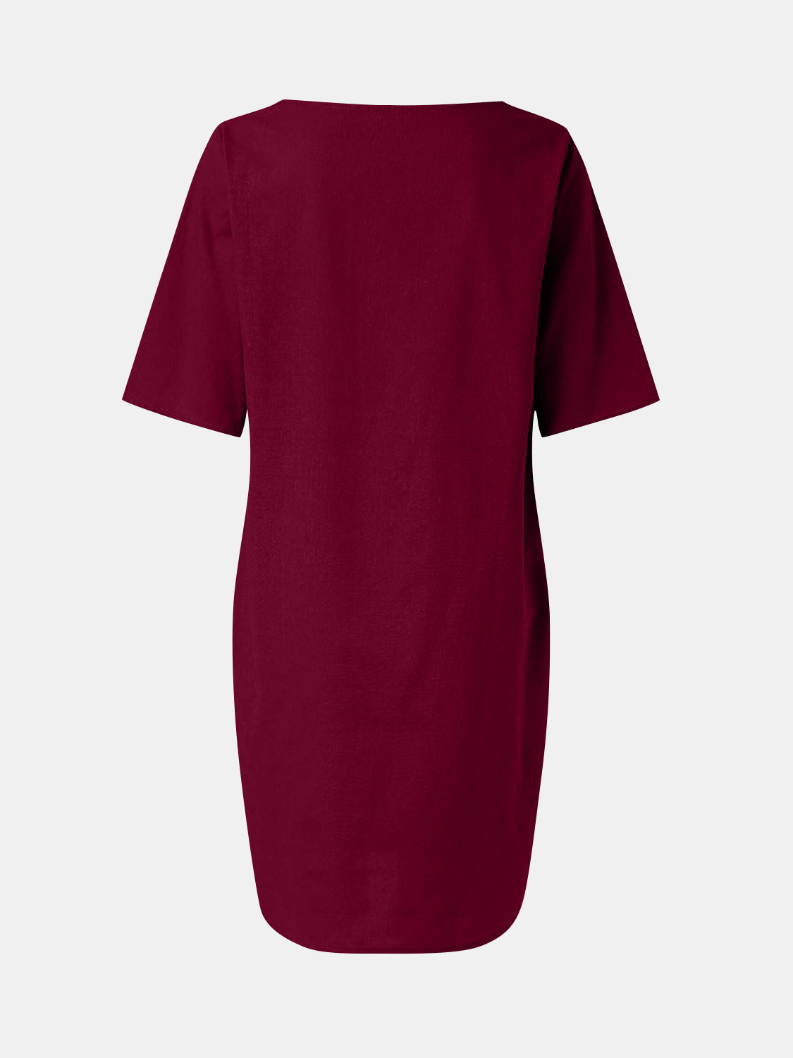 Full Size Round Neck Half Sleeve Dress with Pockets Burgundy