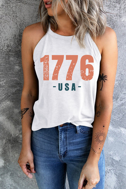 1776 USA Round Neck Tank White