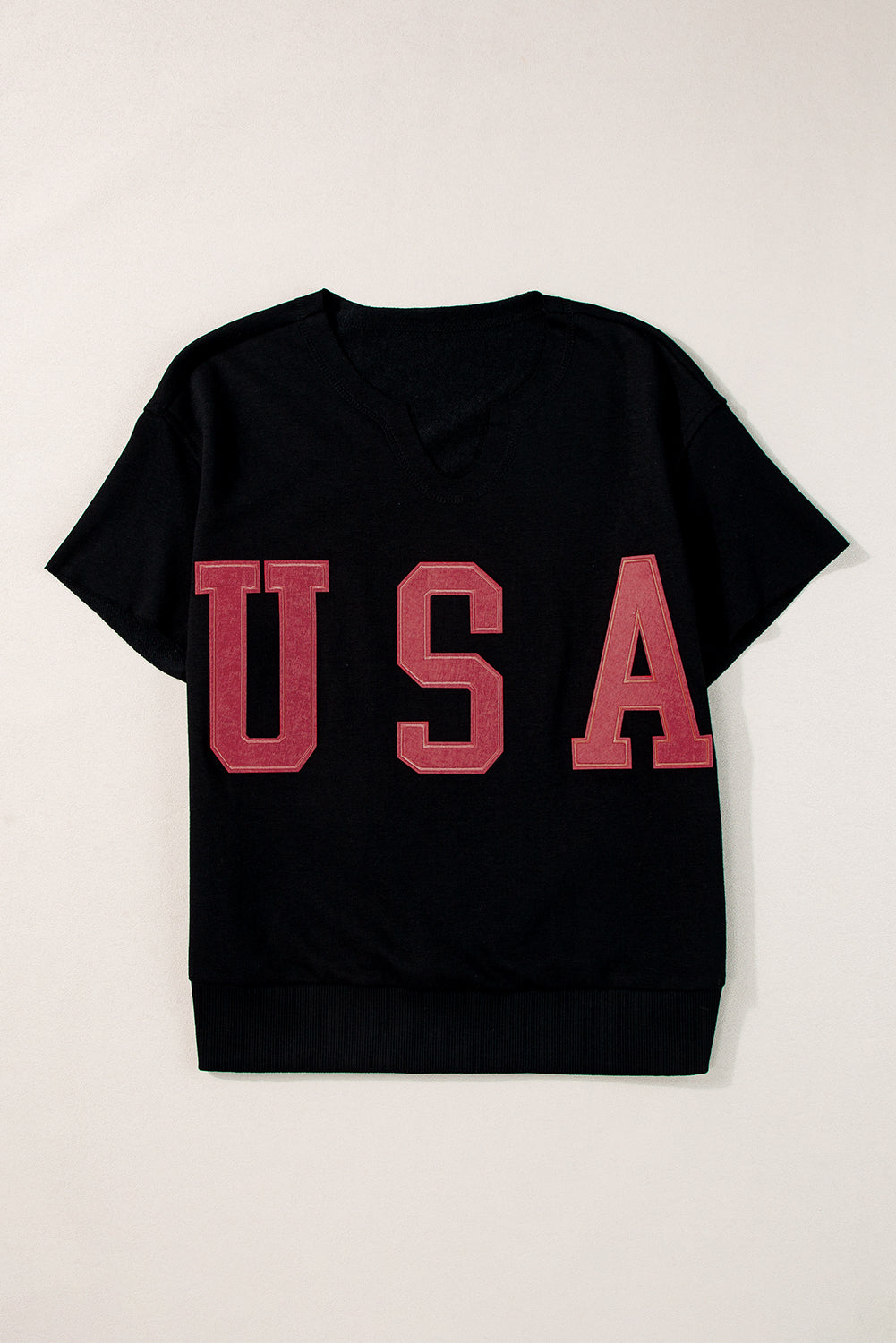 USA Notched Short Sleeve T-Shirt Black
