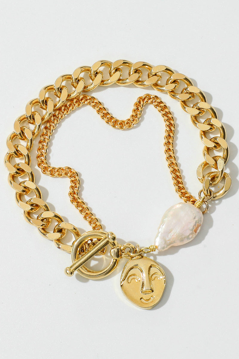 Gold Chain Bracelet with Freshwater Pearl Gold One Size