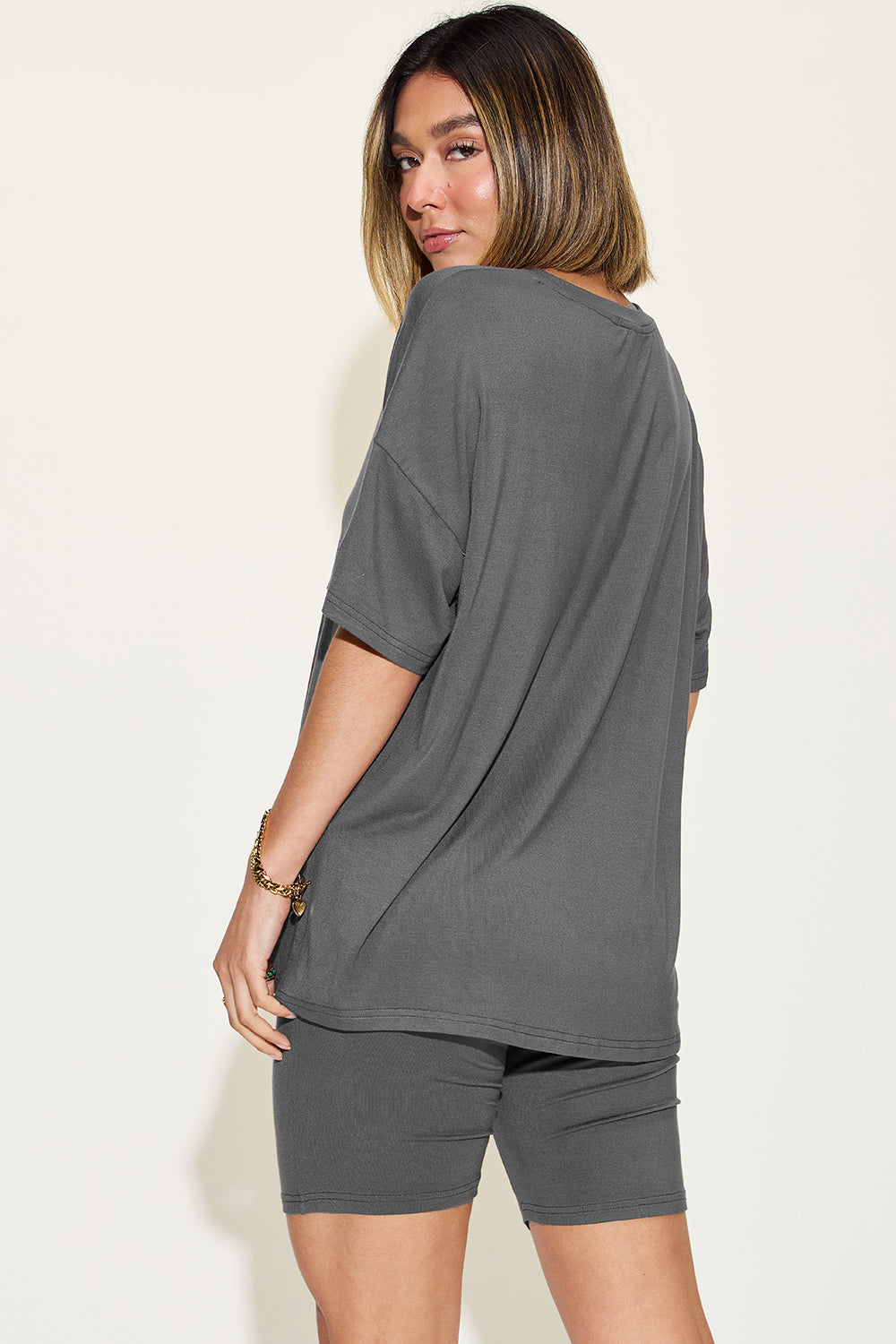 Relaxed Fit Rayon V-Neck Tee & Shorts Set