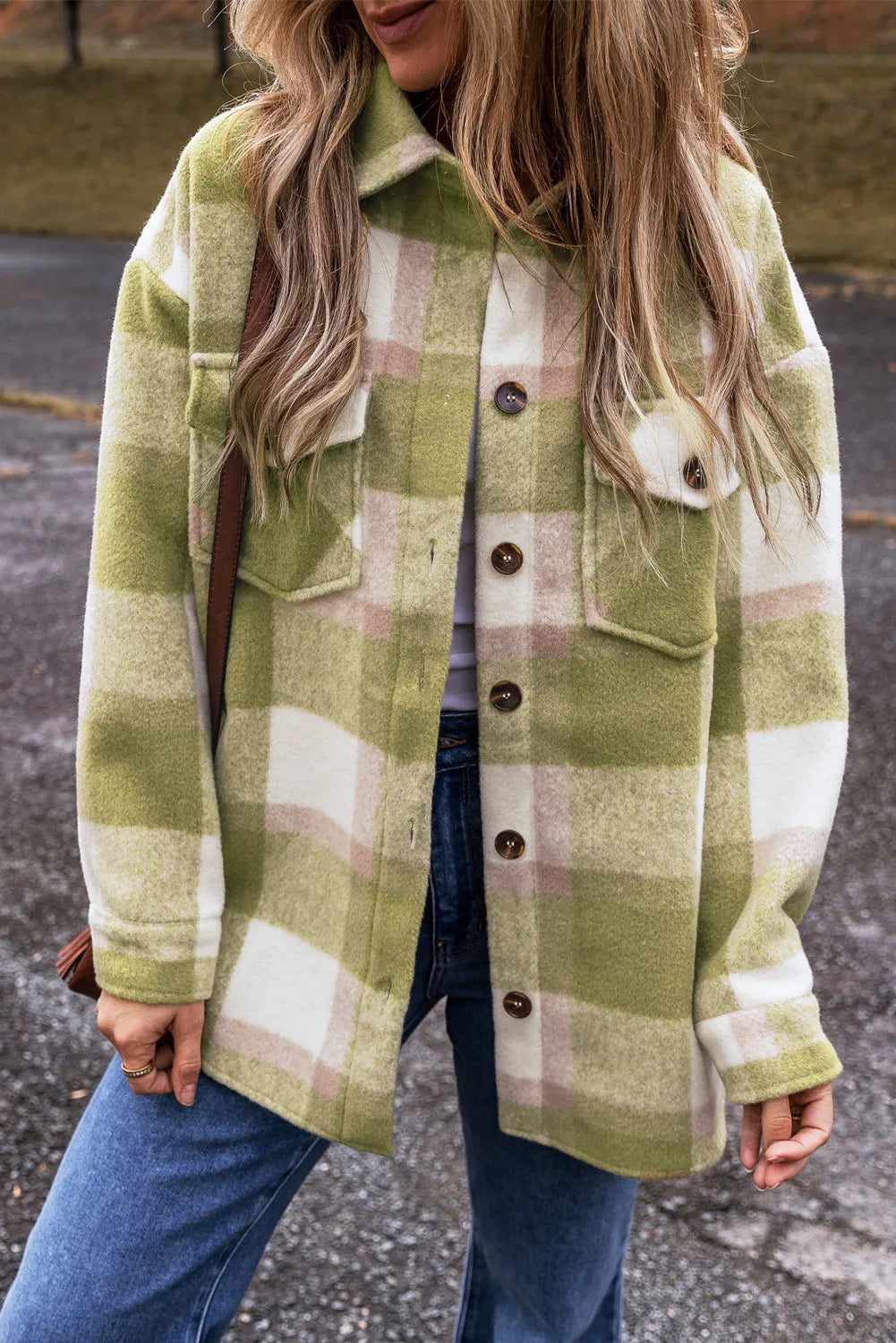 Plaid Button-Down Shacket Sage