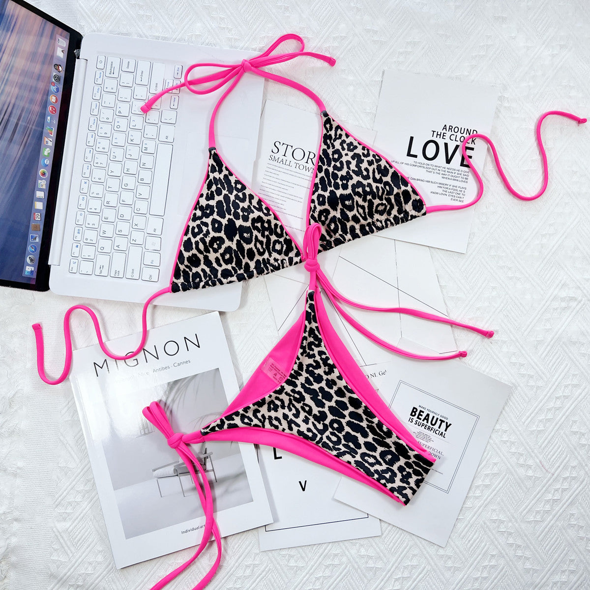 Leopard Print Tie Side Bikini Set