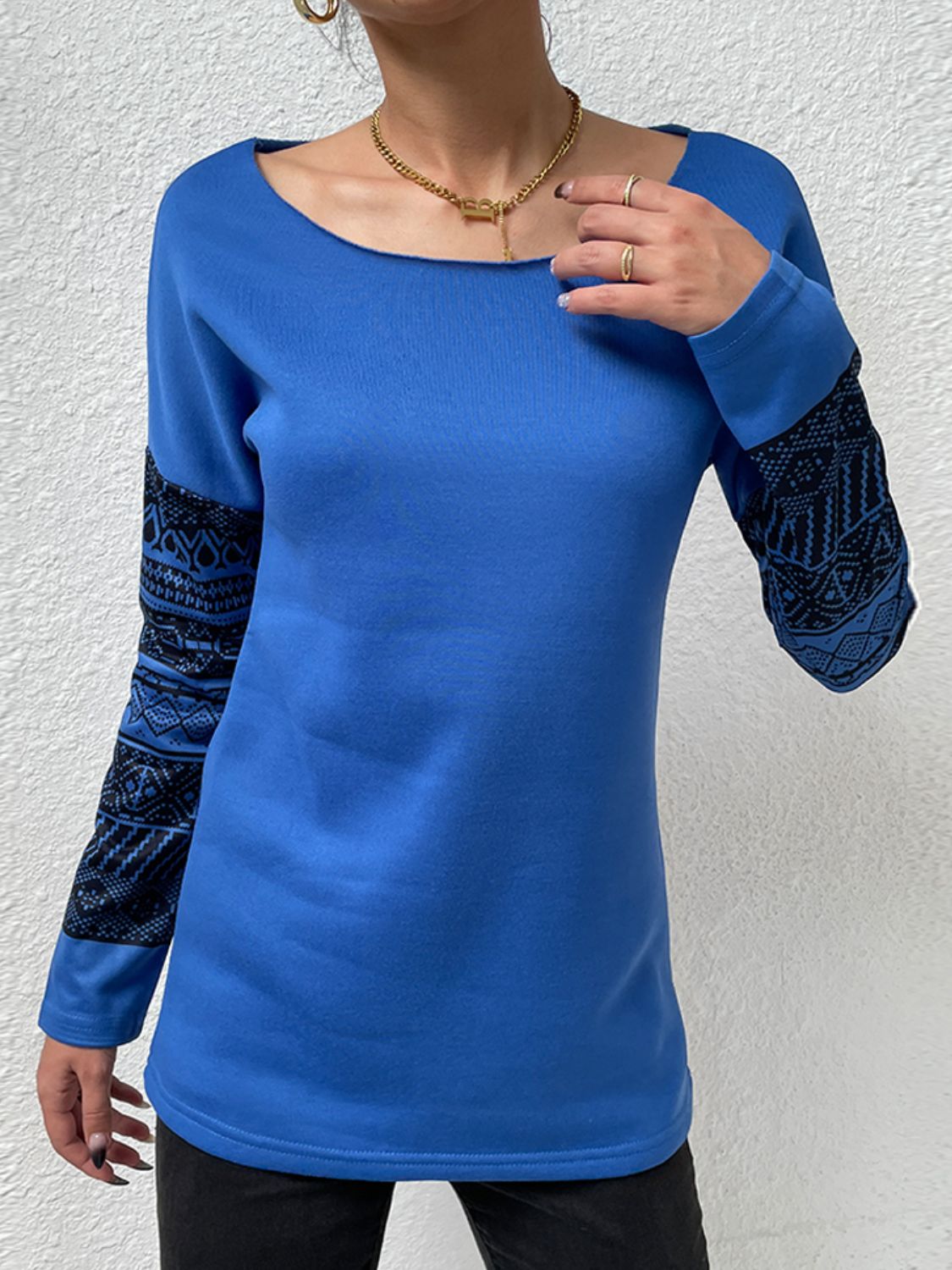 Shiny Printed Drop Shoulder Tunic Top Cobalt Blue